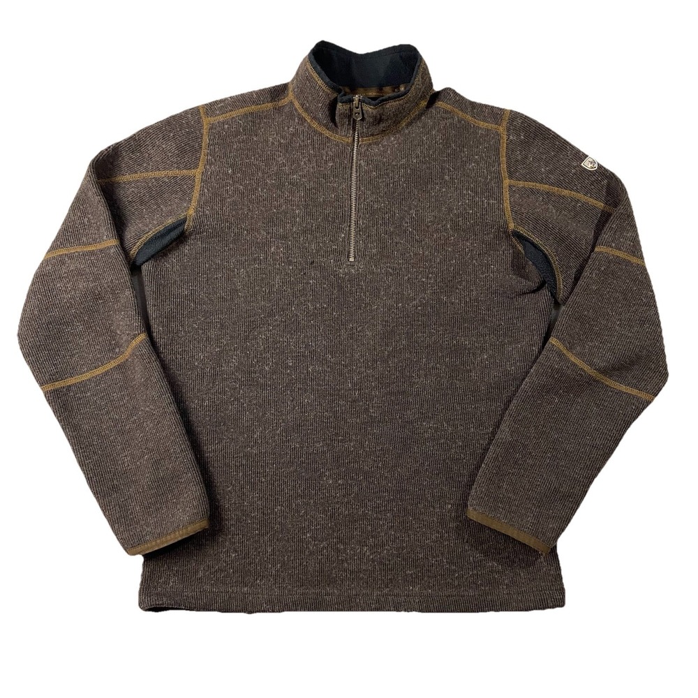 KUHL Thor 1/4 Zip Sweater Fleece Lined Brown Men's S Hiking Camping Outdoor